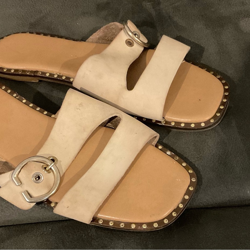 Stylish White Slide Sandals with Silver Accents